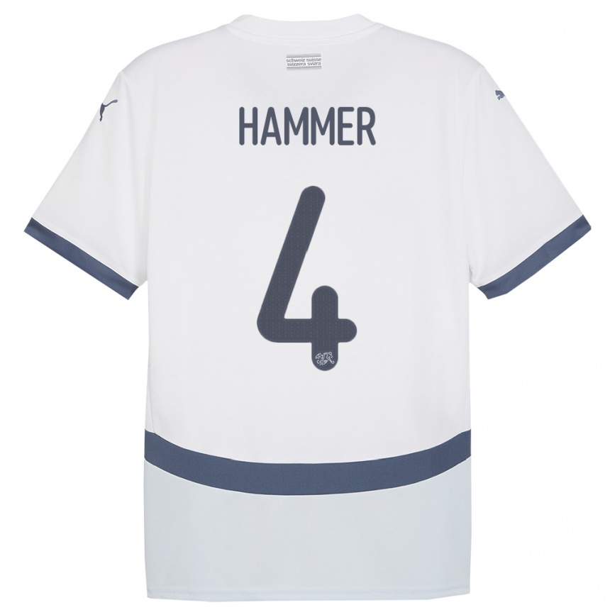 Kinder Fußball Schweiz Pascal Hammer #4 Weiß Auswärtstrikot Trikot 24-26 T-Shirt Luxemburg