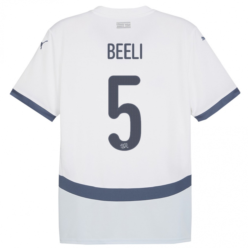 Kinder Fußball Schweiz Mischa Beeli #5 Weiß Auswärtstrikot Trikot 24-26 T-Shirt Luxemburg