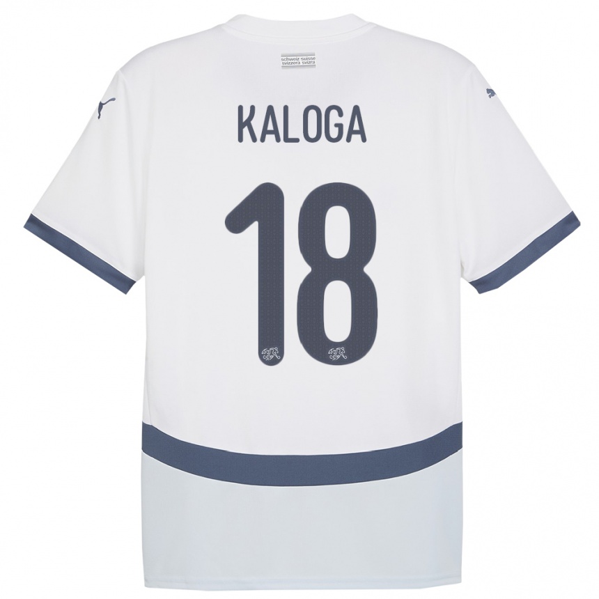Kinder Fußball Schweiz Issa Kaloga #18 Weiß Auswärtstrikot Trikot 24-26 T-Shirt Luxemburg