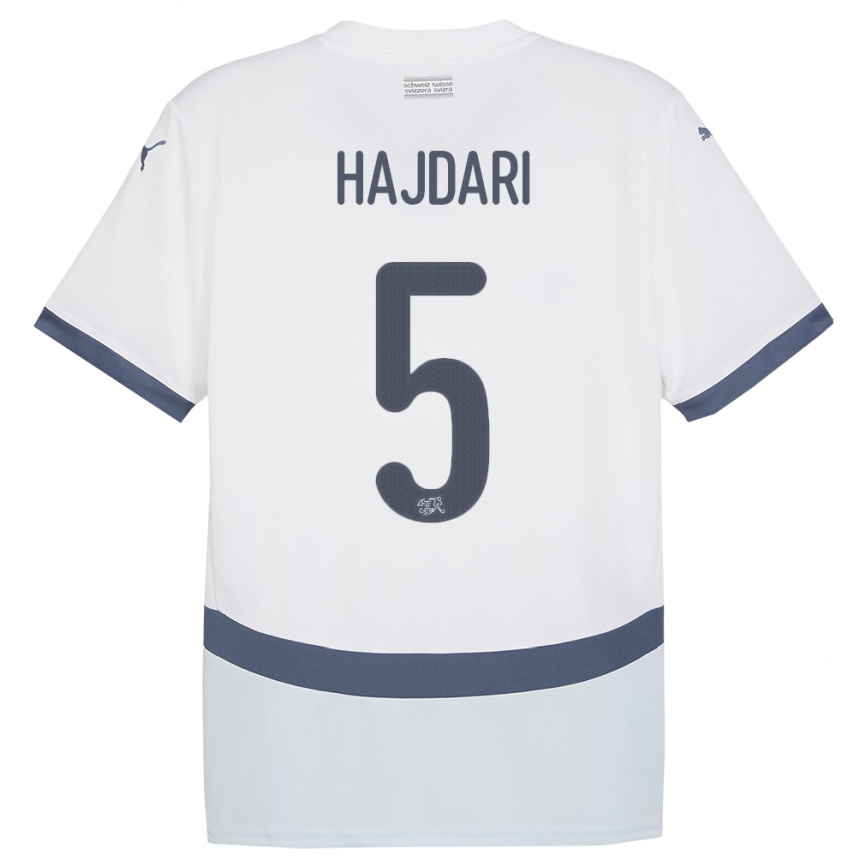 Kinder Fußball Schweiz Albian Hajdari #5 Weiß Auswärtstrikot Trikot 24-26 T-Shirt Luxemburg