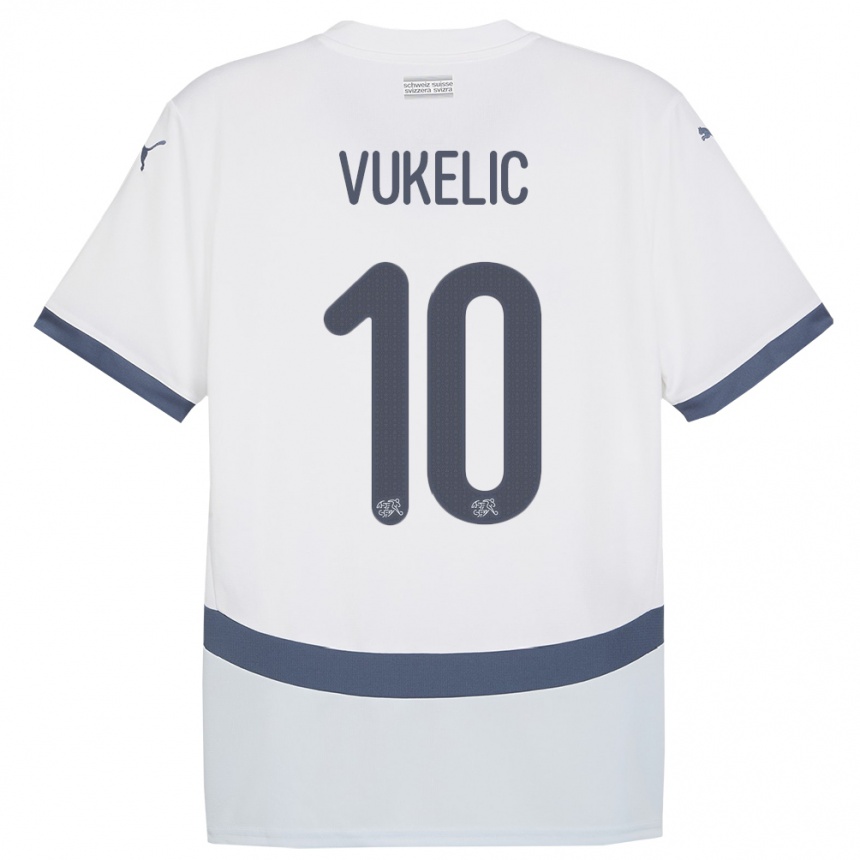 Kinder Fußball Schweiz Mile Vukelic #10 Weiß Auswärtstrikot Trikot 24-26 T-Shirt Luxemburg