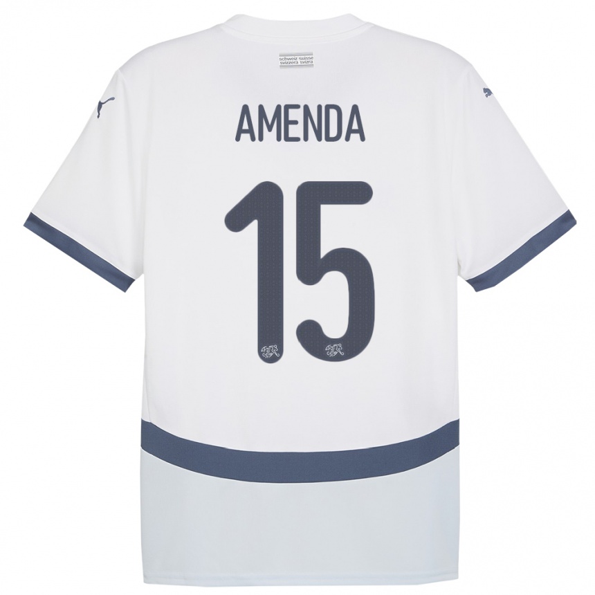 Kinder Fußball Schweiz Aurele Amenda #15 Weiß Auswärtstrikot Trikot 24-26 T-Shirt Luxemburg