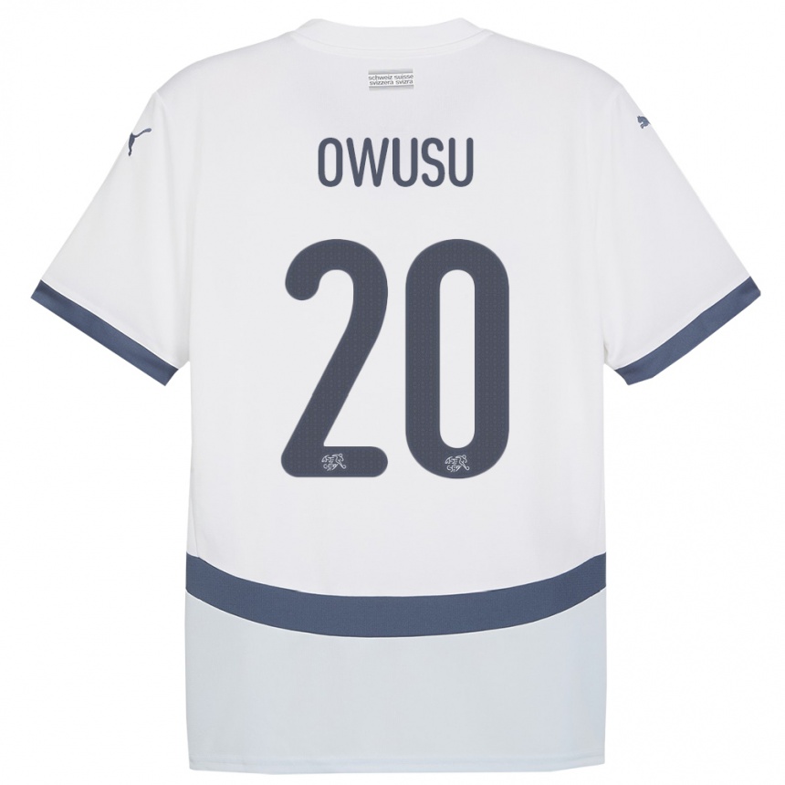 Kinder Fußball Schweiz Tyron Owusu #20 Weiß Auswärtstrikot Trikot 24-26 T-Shirt Luxemburg