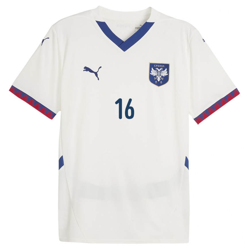 Kinder Fußball Serbien Miodrag Pivas #16 Weiß Auswärtstrikot Trikot 24-26 T-Shirt Luxemburg