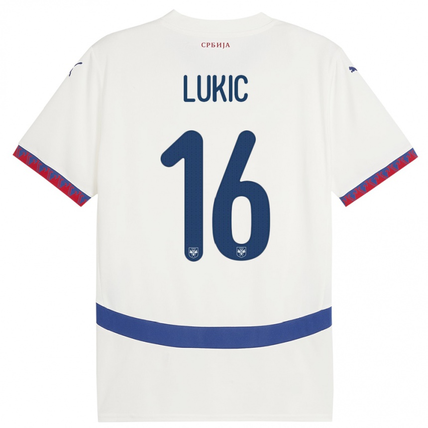 Kinder Fußball Serbien Sasa Lukic #16 Weiß Auswärtstrikot Trikot 24-26 T-Shirt Luxemburg