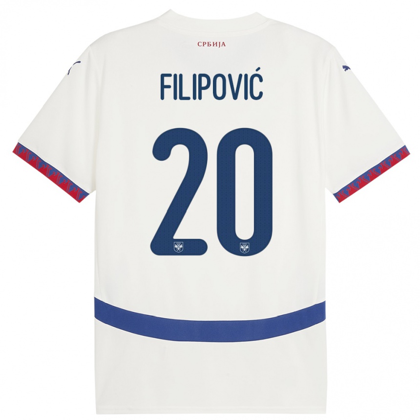 Kinder Fußball Serbien Tijana Filipovic #20 Weiß Auswärtstrikot Trikot 24-26 T-Shirt Luxemburg