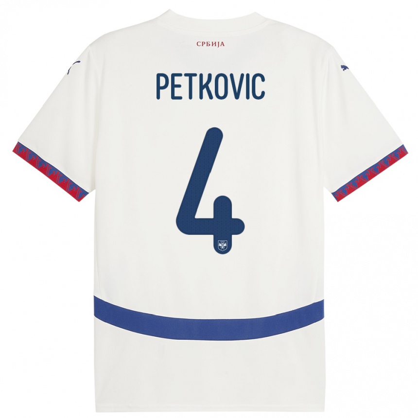 Kinder Fußball Serbien Nikola Petkovic #4 Weiß Auswärtstrikot Trikot 24-26 T-Shirt Luxemburg