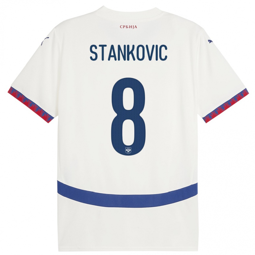 Kinder Fußball Serbien Nikola Stankovic #8 Weiß Auswärtstrikot Trikot 24-26 T-Shirt Luxemburg