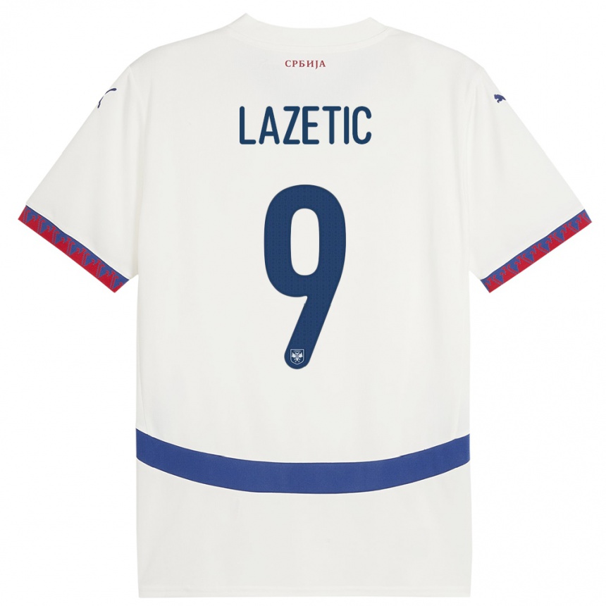 Kinder Fußball Serbien Marko Lazetic #9 Weiß Auswärtstrikot Trikot 24-26 T-Shirt Luxemburg