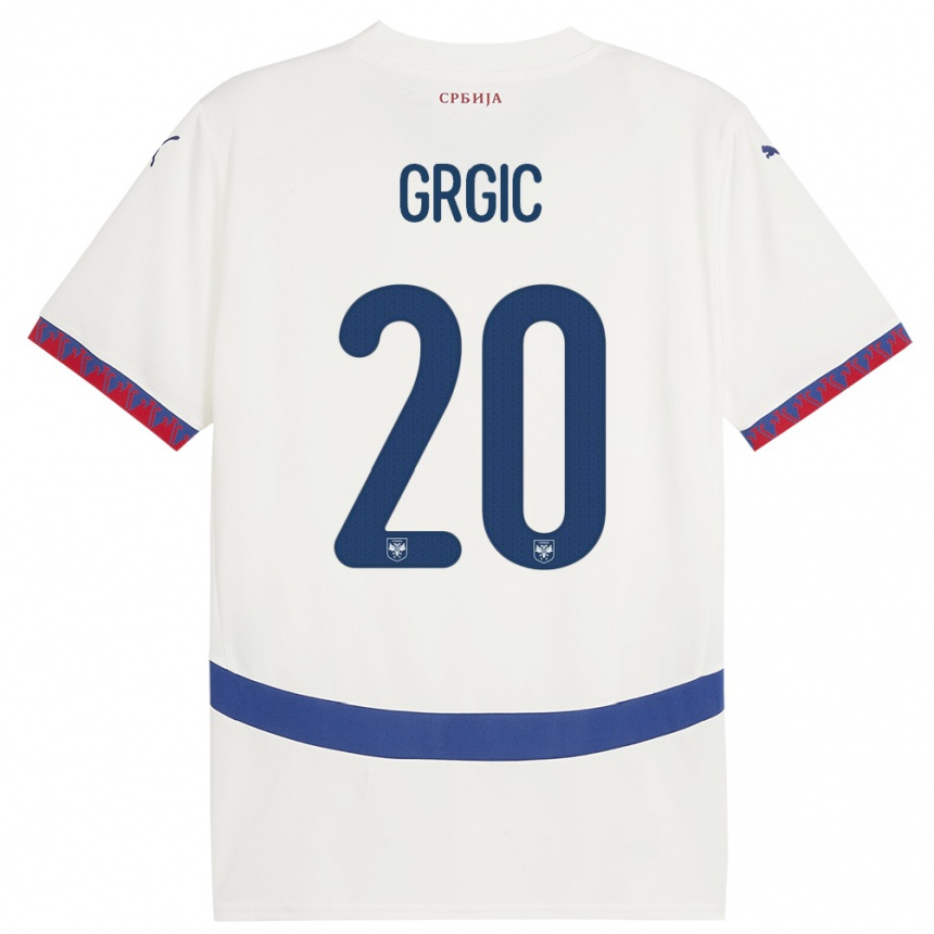 Kinder Fußball Serbien Dario Grgic #20 Weiß Auswärtstrikot Trikot 24-26 T-Shirt Luxemburg