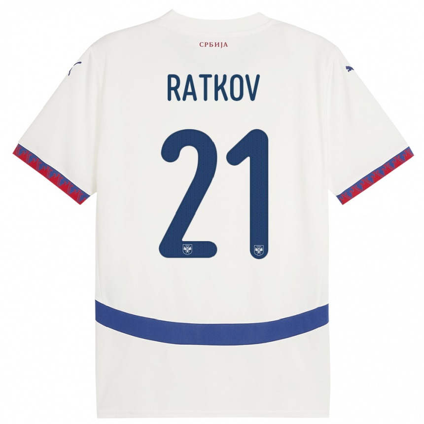 Kinder Fußball Serbien Petar Ratkov #21 Weiß Auswärtstrikot Trikot 24-26 T-Shirt Luxemburg