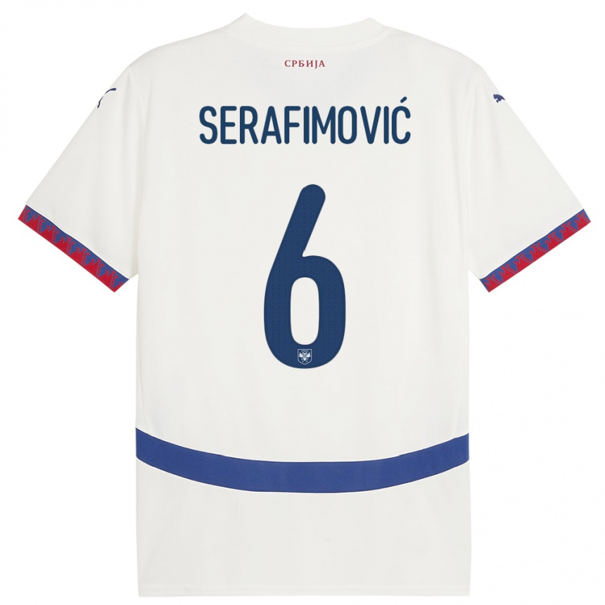 Kinder Fußball Serbien Vojin Serafimovic #6 Weiß Auswärtstrikot Trikot 24-26 T-Shirt Luxemburg