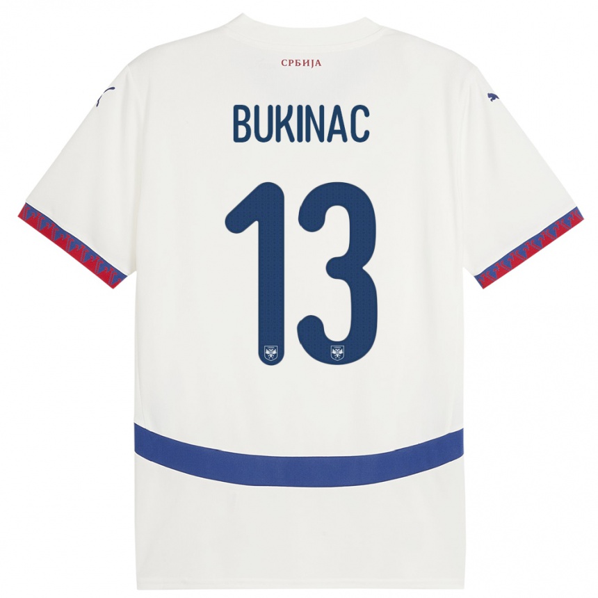 Kinder Fußball Serbien Stefan Bukinac #13 Weiß Auswärtstrikot Trikot 24-26 T-Shirt Luxemburg