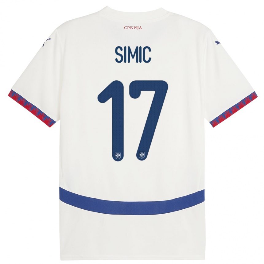 Kinder Fußball Serbien Jan Carlo Simic #17 Weiß Auswärtstrikot Trikot 24-26 T-Shirt Luxemburg