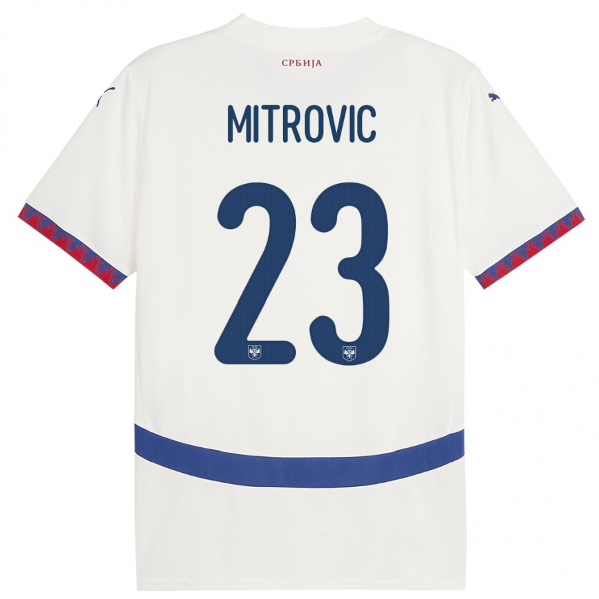 Kinder Fußball Serbien Vuk Mitrovic #23 Weiß Auswärtstrikot Trikot 24-26 T-Shirt Luxemburg