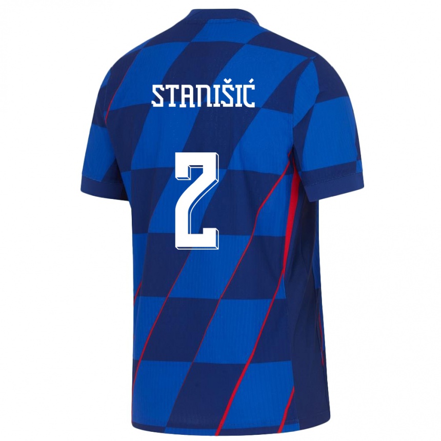 Kinder Fußball Kroatien Josip Stanisic #2 Blau Auswärtstrikot Trikot 24-26 T-Shirt Luxemburg