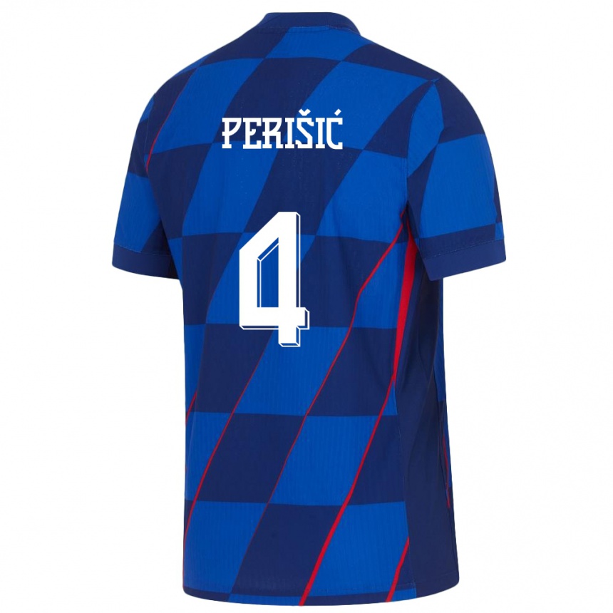 Kinder Fußball Kroatien Ivan Perisic #4 Blau Auswärtstrikot Trikot 24-26 T-Shirt Luxemburg