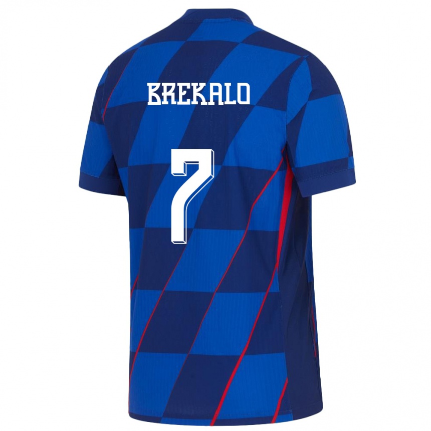 Kinder Fußball Kroatien Josip Brekalo #7 Blau Auswärtstrikot Trikot 24-26 T-Shirt Luxemburg