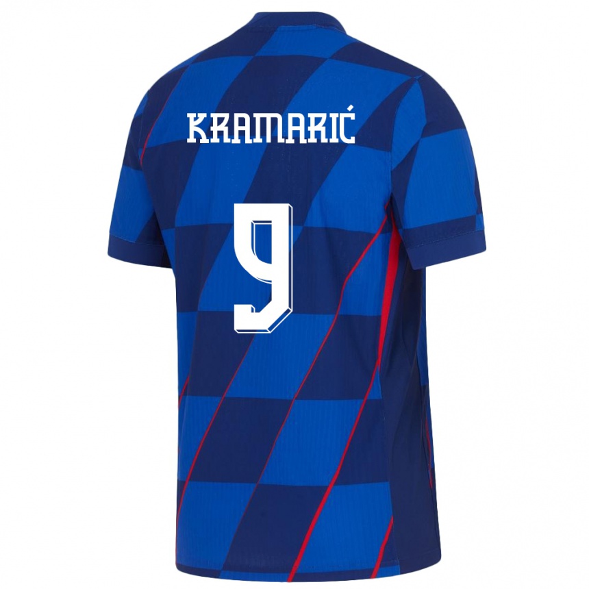 Kinder Fußball Kroatien Andrej Kramaric #9 Blau Auswärtstrikot Trikot 24-26 T-Shirt Luxemburg