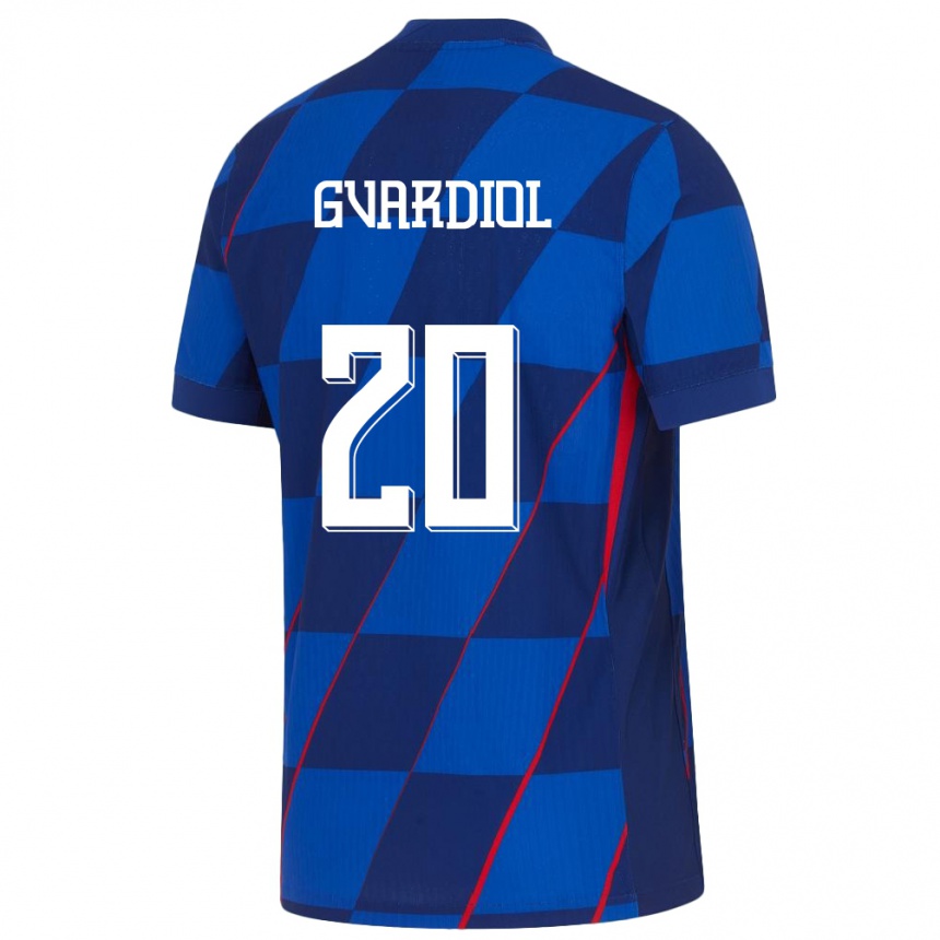 Kinder Fußball Kroatien Josko Gvardiol #20 Blau Auswärtstrikot Trikot 24-26 T-Shirt Luxemburg