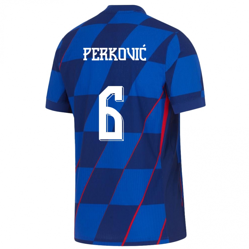 Kinder Fußball Kroatien Mauro Perkovic #6 Blau Auswärtstrikot Trikot 24-26 T-Shirt Luxemburg