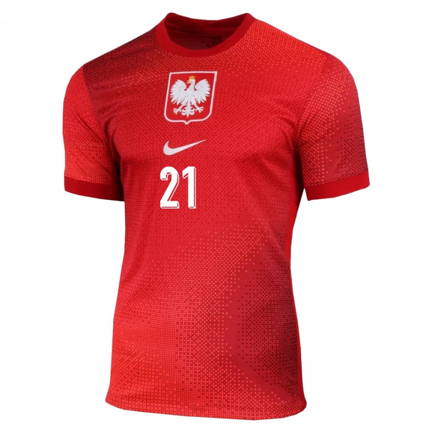 Kinder Fußball Polen Szymon Kadziolka #21 Rot Auswärtstrikot Trikot 24-26 T-Shirt Luxemburg
