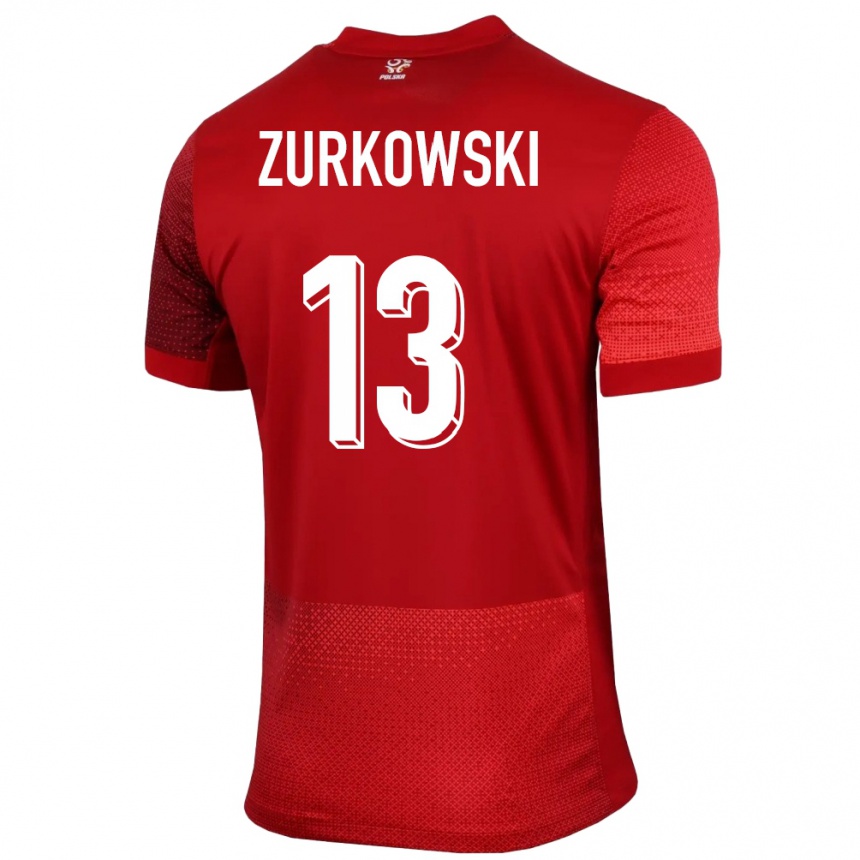 Kinder Fußball Polen Szymon Zurkowski #13 Rot Auswärtstrikot Trikot 24-26 T-Shirt Luxemburg