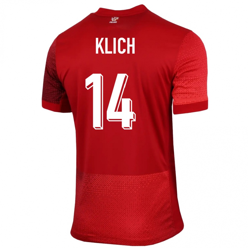 Kinder Fußball Polen Mateusz Klich #14 Rot Auswärtstrikot Trikot 24-26 T-Shirt Luxemburg