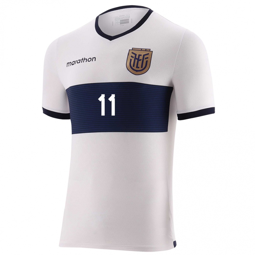 Kinder Fußball Ecuador Ariel Mina #11 Weiß Auswärtstrikot Trikot 24-26 T-Shirt Luxemburg