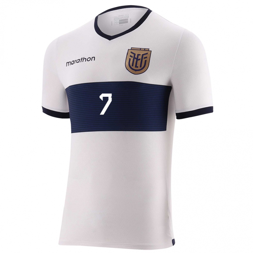 Kinder Fußball Ecuador Pervis Estupinan #7 Weiß Auswärtstrikot Trikot 24-26 T-Shirt Luxemburg