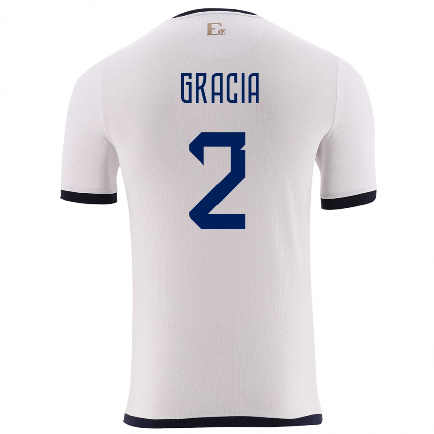Kinder Fußball Ecuador Ericka Gracia #2 Weiß Auswärtstrikot Trikot 24-26 T-Shirt Luxemburg