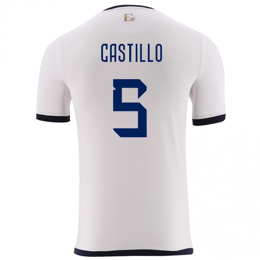 Kinder Fußball Ecuador Denil Castillo #5 Weiß Auswärtstrikot Trikot 24-26 T-Shirt Luxemburg