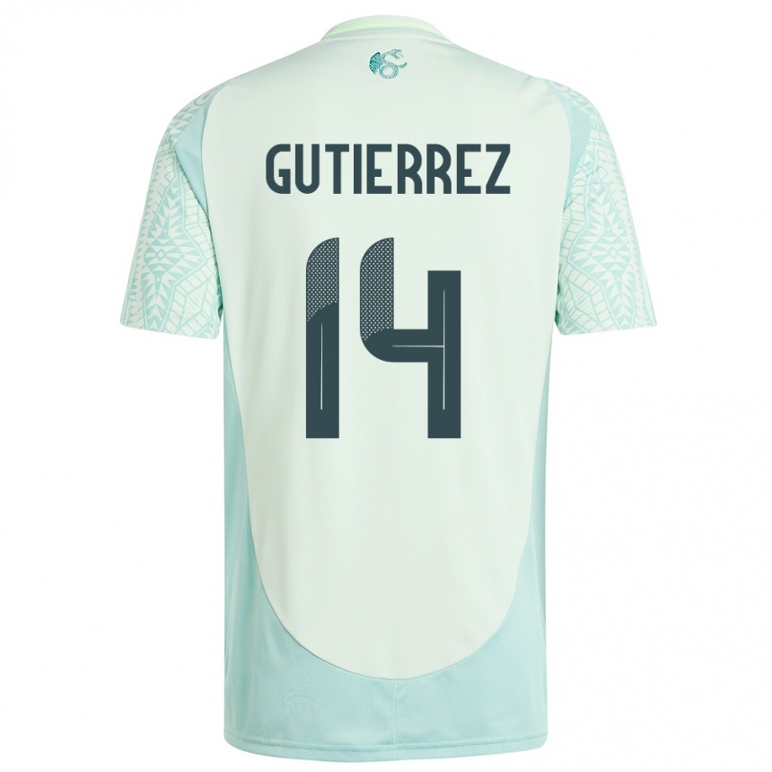 Kinder Fußball Mexiko Erick Gutierrez #14 Leinengrün Auswärtstrikot Trikot 24-26 T-Shirt Luxemburg