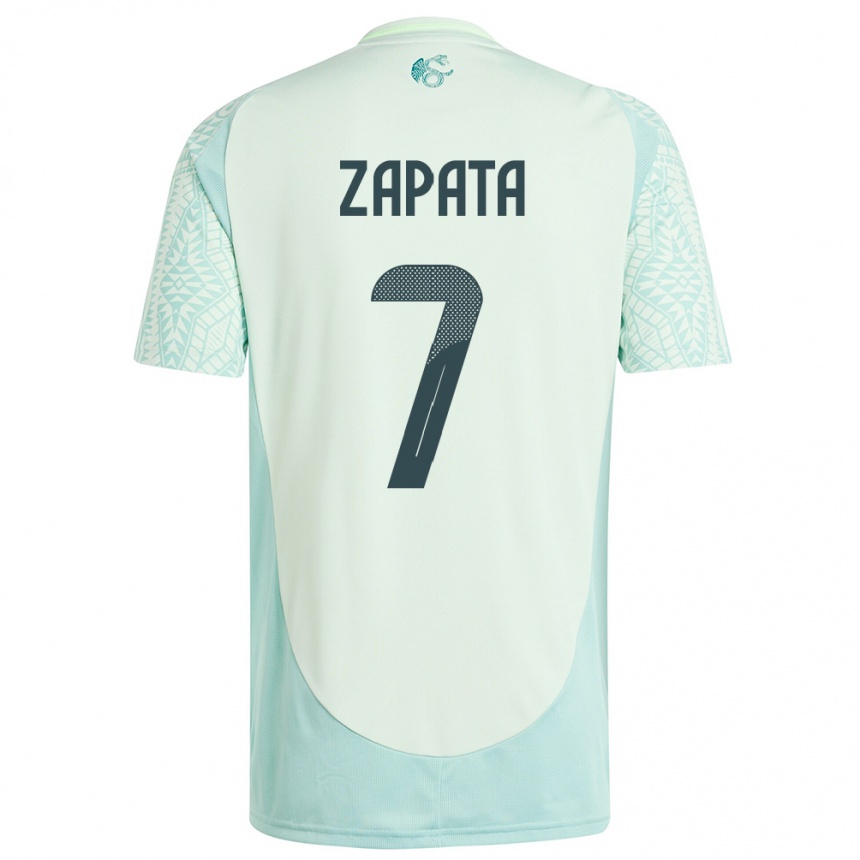 Kinder Fußball Mexiko Angel Zapata #7 Leinengrün Auswärtstrikot Trikot 24-26 T-Shirt Luxemburg