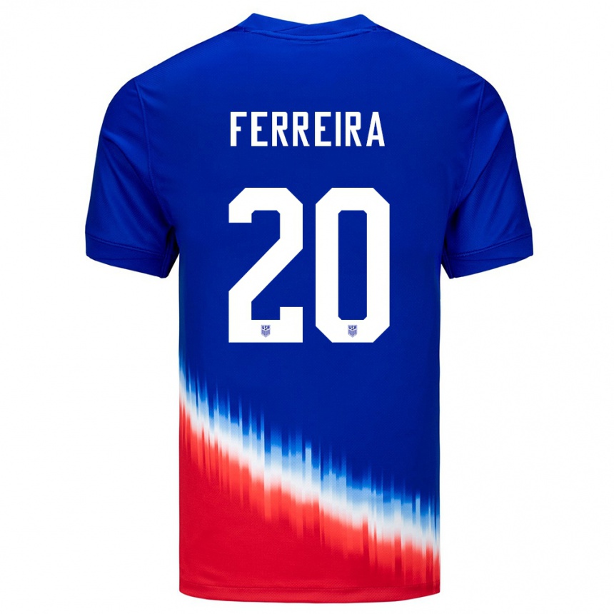 Kinder Fußball Vereinigte Staaten Jesus Ferreira #20 Blau Auswärtstrikot Trikot 24-26 T-Shirt Luxemburg