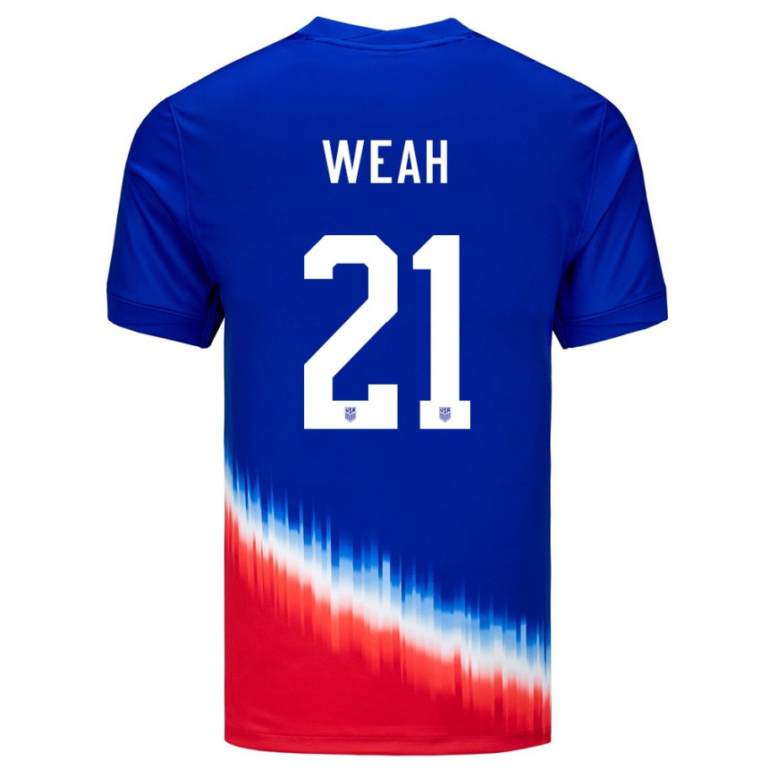 Kinder Fußball Vereinigte Staaten Timothy Weah #21 Blau Auswärtstrikot Trikot 24-26 T-Shirt Luxemburg