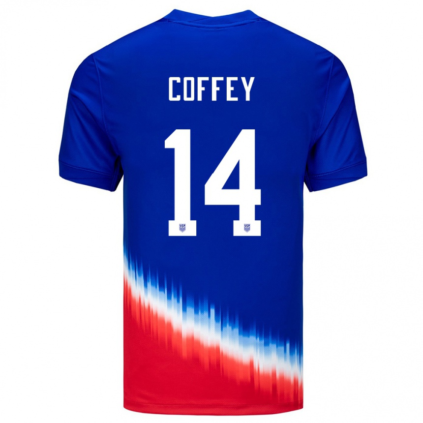 Kinder Fußball Vereinigte Staaten Sam Coffey #14 Blau Auswärtstrikot Trikot 24-26 T-Shirt Luxemburg