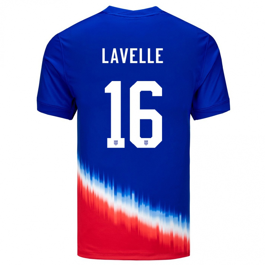 Kinder Fußball Vereinigte Staaten Rose Lavelle #16 Blau Auswärtstrikot Trikot 24-26 T-Shirt Luxemburg