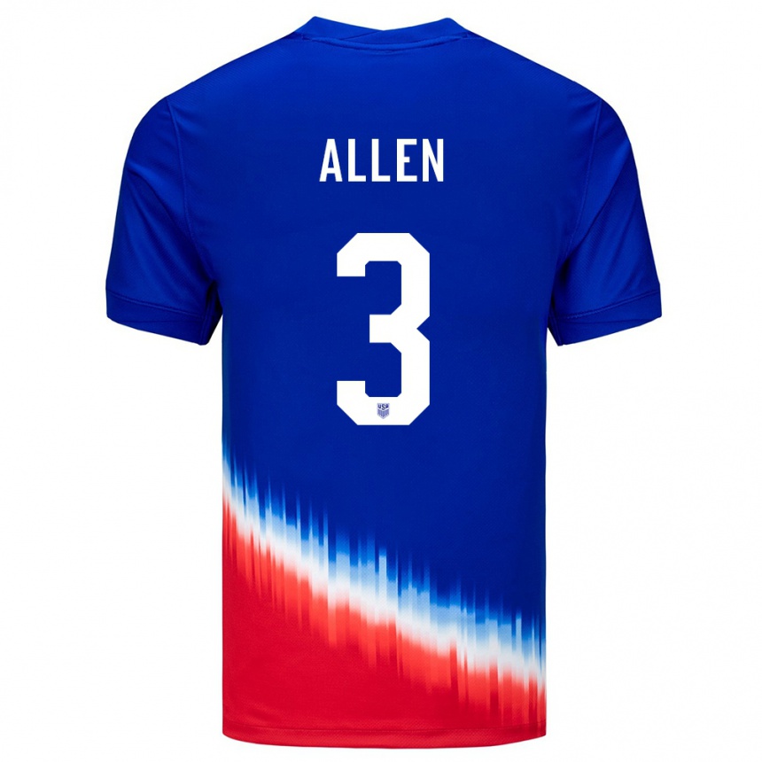 Kinder Fußball Vereinigte Staaten Noah Allen #3 Blau Auswärtstrikot Trikot 24-26 T-Shirt Luxemburg