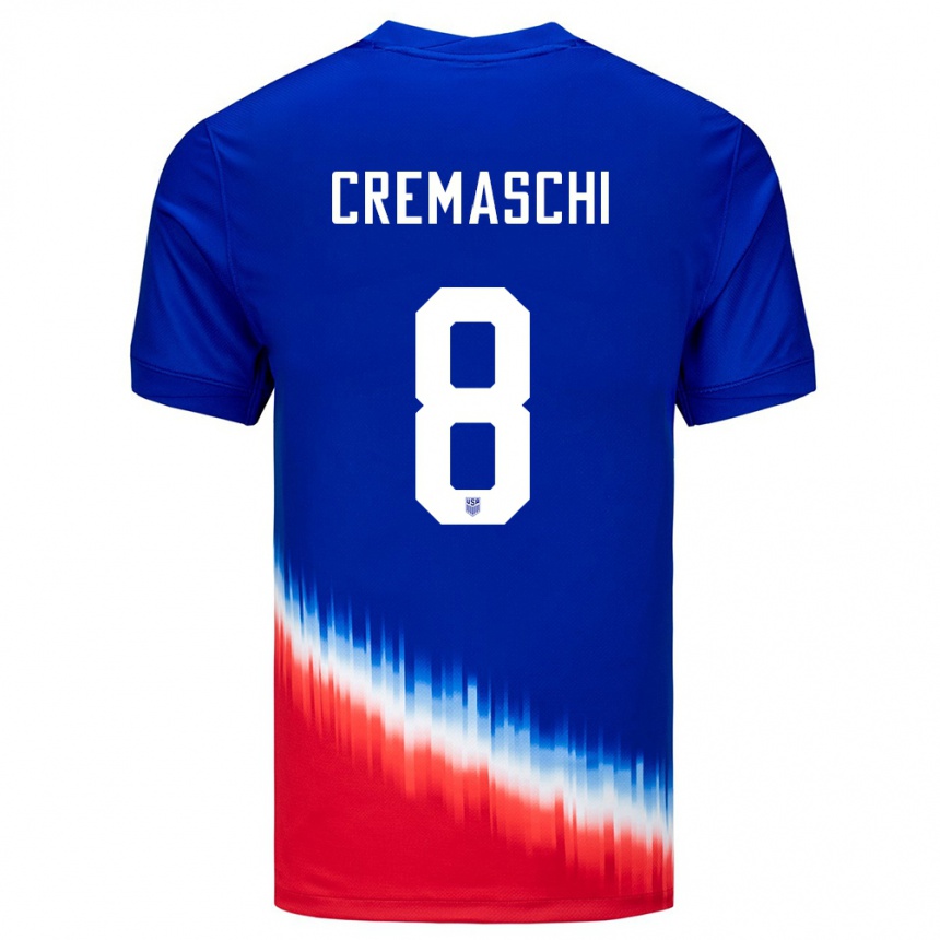 Kinder Fußball Vereinigte Staaten Benjamin Cremaschi #8 Blau Auswärtstrikot Trikot 24-26 T-Shirt Luxemburg