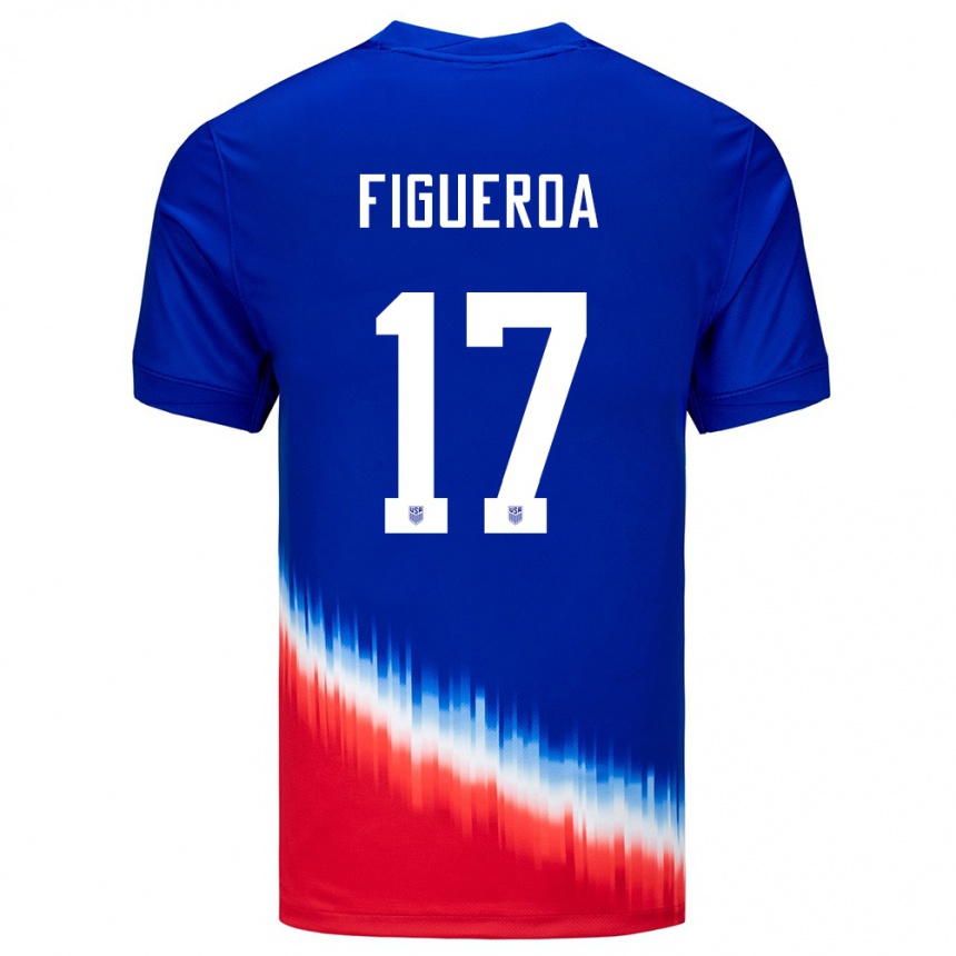 Kinder Fußball Vereinigte Staaten Keyrol Figueroa #17 Blau Auswärtstrikot Trikot 24-26 T-Shirt Luxemburg