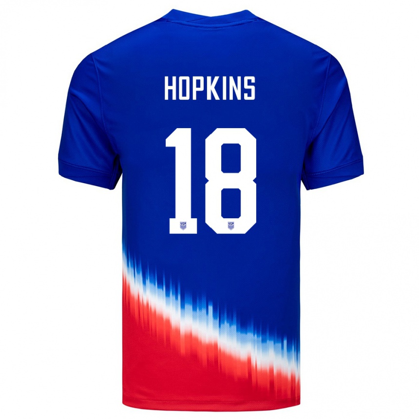 Kinder Fußball Vereinigte Staaten Jackson Hopkins #18 Blau Auswärtstrikot Trikot 24-26 T-Shirt Luxemburg