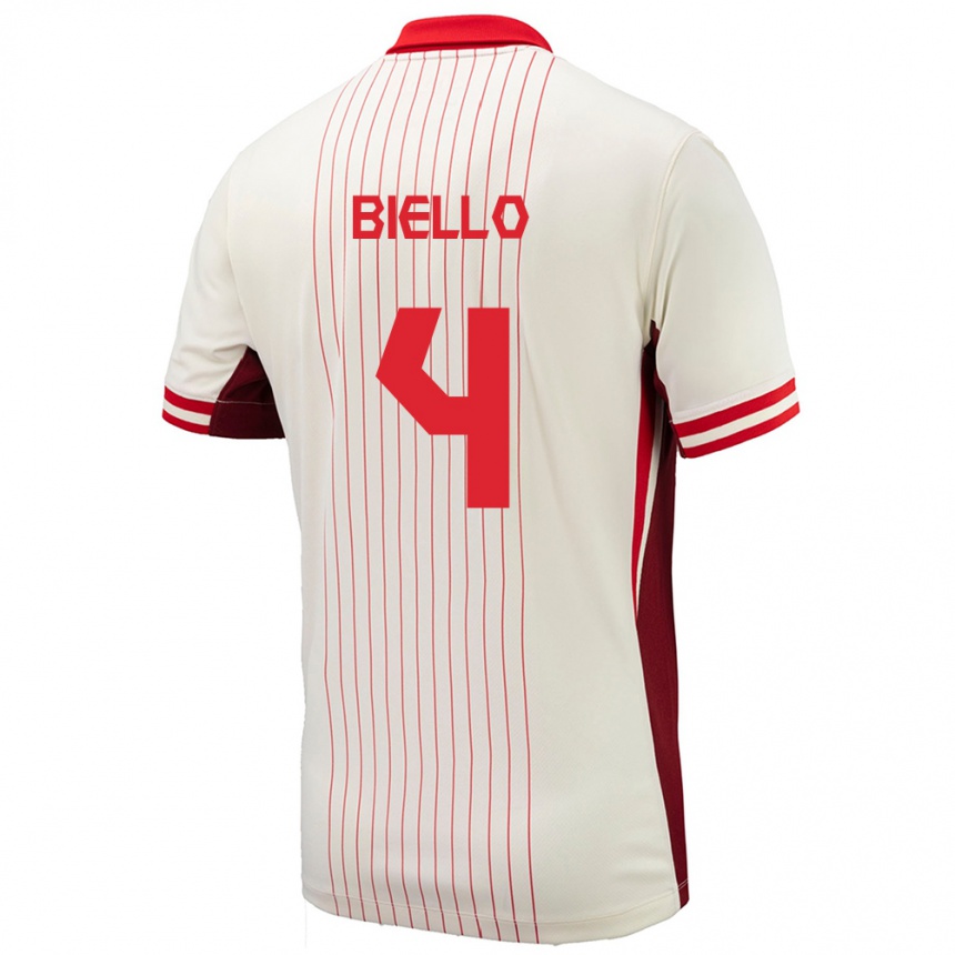 Kinder Fußball Kanada Alessandro Biello #4 Weiß Auswärtstrikot Trikot 24-26 T-Shirt Luxemburg