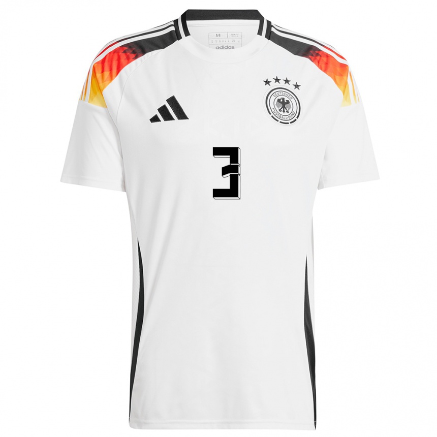 Herren Fußball Deutschland Noah Katterbach #3 Weiß Heimtrikot Trikot 24-26 T-Shirt Luxemburg