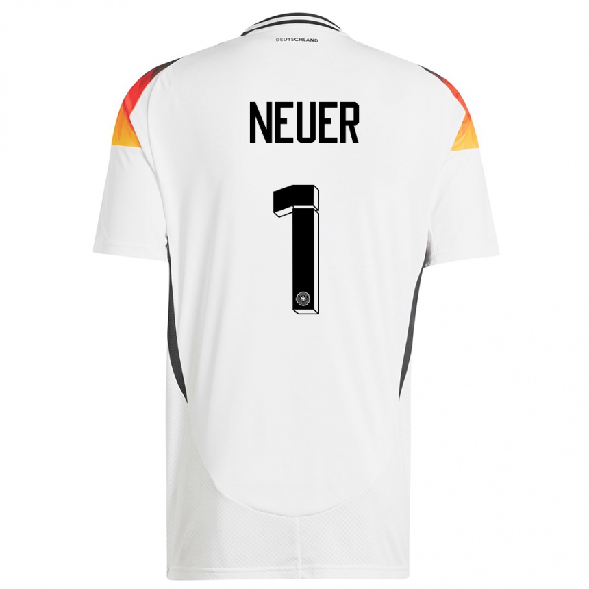 Herren Fußball Deutschland Manuel Neuer #1 Weiß Heimtrikot Trikot 24-26 T-Shirt Luxemburg