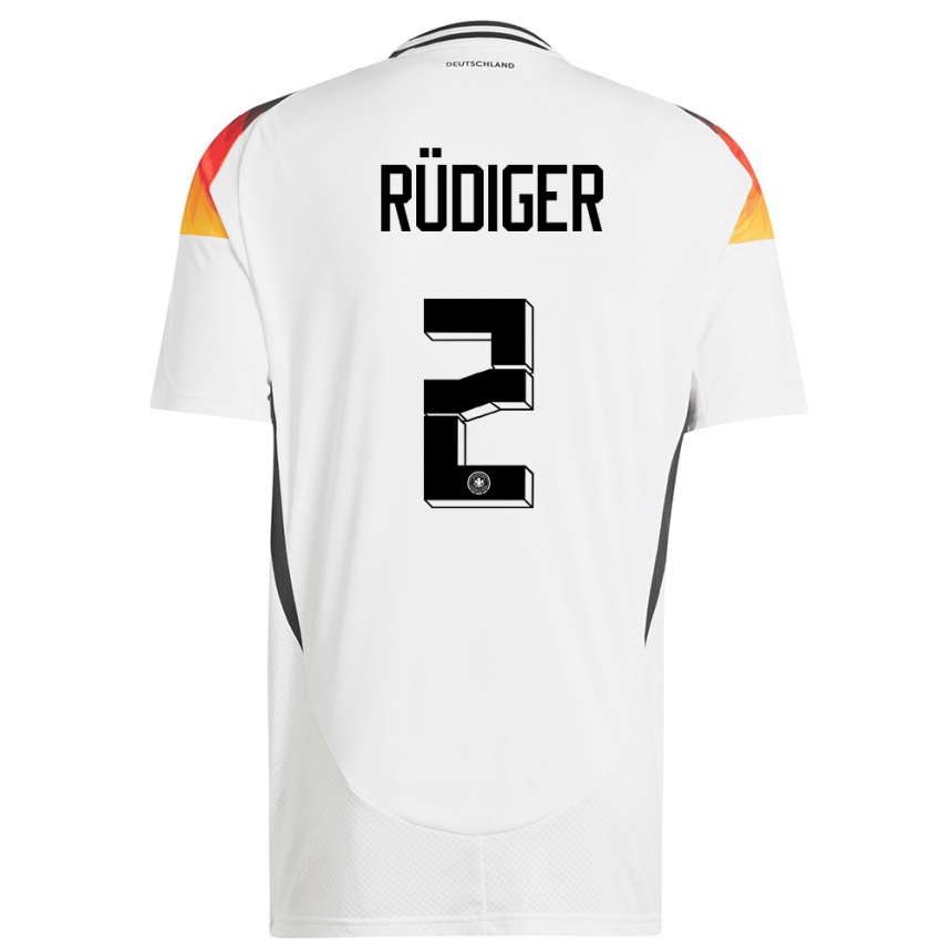 Herren Fußball Deutschland Antonio Rudiger #2 Weiß Heimtrikot Trikot 24-26 T-Shirt Luxemburg