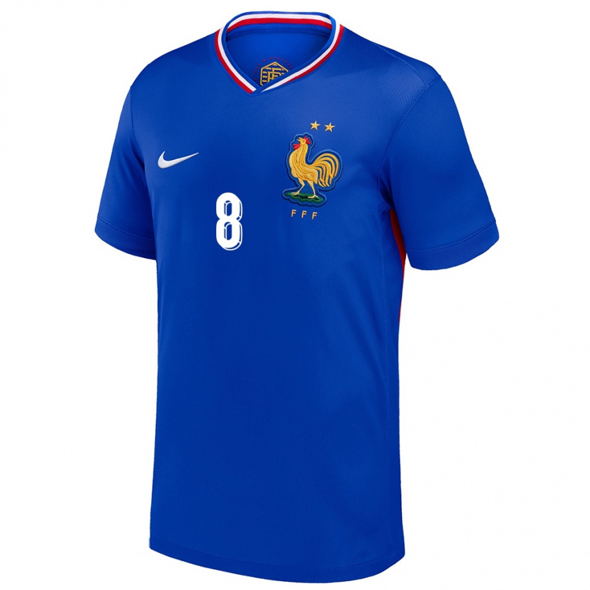 Herren Fußball Frankreich Maxence Caqueret #8 Blau Heimtrikot Trikot 24-26 T-Shirt Luxemburg
