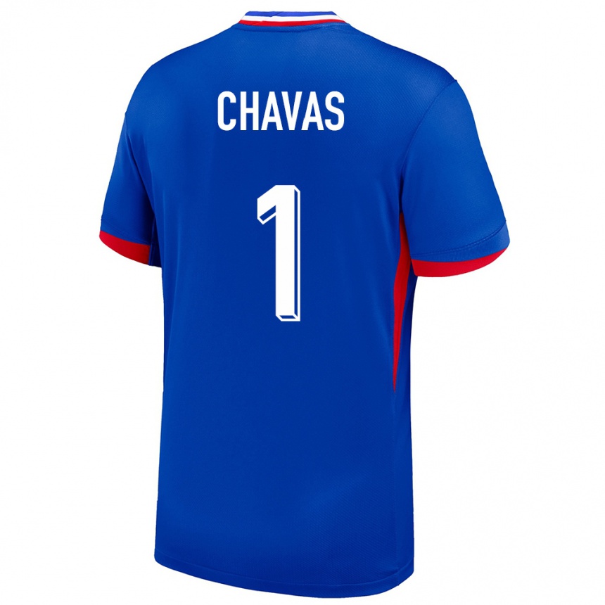 Herren Fußball Frankreich Mylene Chavas #1 Blau Heimtrikot Trikot 24-26 T-Shirt Luxemburg