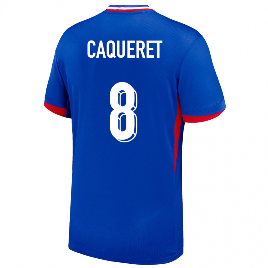 Herren Fußball Frankreich Maxence Caqueret #8 Blau Heimtrikot Trikot 24-26 T-Shirt Luxemburg