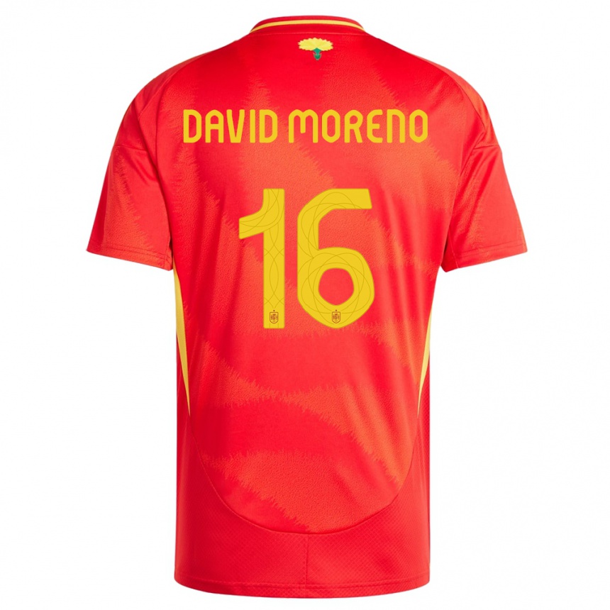 Herren Fußball Spanien Antonio David Moreno #16 Rot Heimtrikot Trikot 24-26 T-Shirt Luxemburg